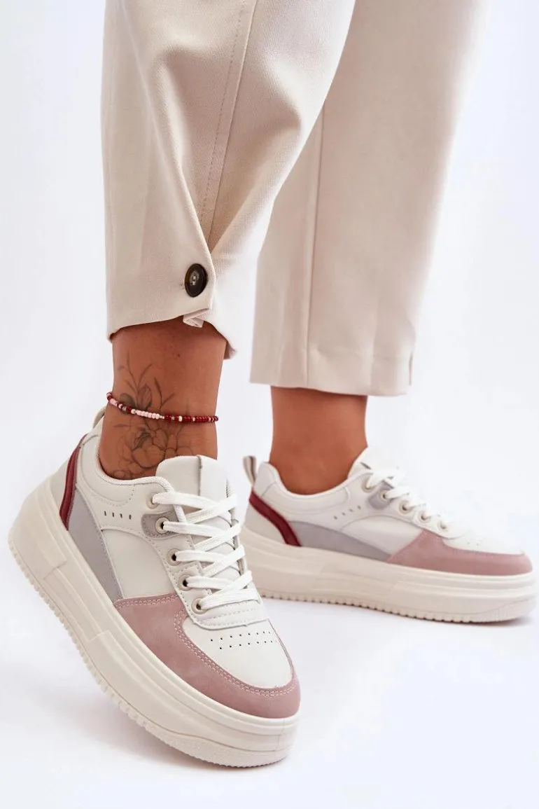 Damskie Buty Sportowe Na Masywnej Platformie Biało-Różowe Gemma