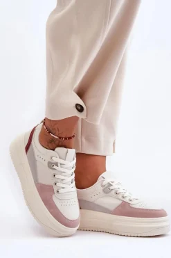 Damskie Buty Sportowe Na Masywnej Platformie Biało-Różowe Gemma