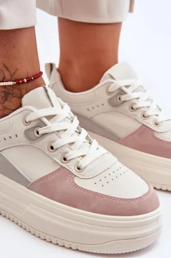 Damskie Buty Sportowe Na Masywnej Platformie Biało-Różowe Gemma
