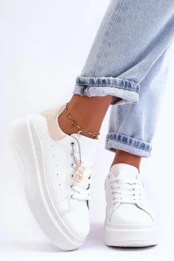 Damskie Buty Sportowe Na Masywnej Platformie Biało-Beżowe Mariell