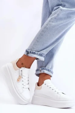 Damskie Buty Sportowe Na Masywnej Platformie Biało-Beżowe Mariell