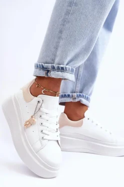 Damskie Buty Sportowe Na Masywnej Platformie Biało-Beżowe Mariell