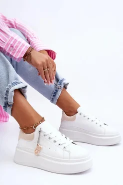 Damskie Buty Sportowe Na Masywnej Platformie Biało-Beżowe Mariell