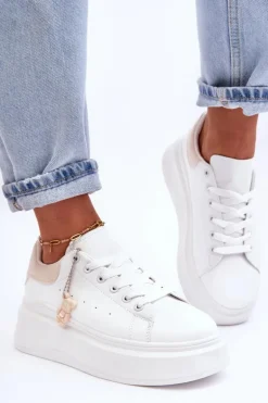 Damskie Buty Sportowe Na Masywnej Platformie Biało-Beżowe Mariell