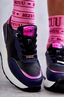 Damskie Buty Sportowe Na Koturnie GOE KK2N4081 Czarno-Granatowe
