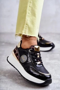 Damskie Buty Sportowe Na Koturnie GOE KK2N4085 Czarne