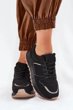 Damskie Buty Sportowe Na Platformie Czarne Yandia