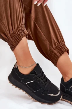 Damskie Buty Sportowe Na Platformie Czarne Yandia