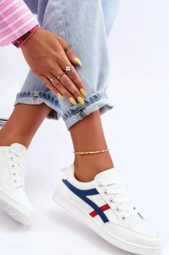 Damskie Buty Sportowe Niskie z Paskami Białe Alemessa