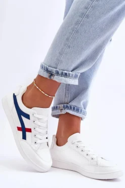 Damskie Buty Sportowe Niskie z Paskami Białe Alemessa