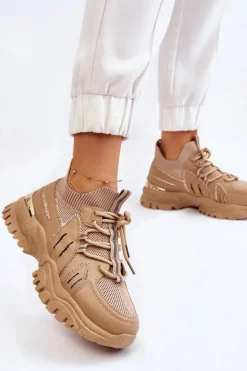 Damskie Buty Sportowe Skarpetkowe Wsuwane Beżowe Berna