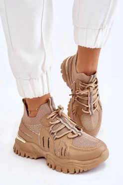 Damskie Buty Sportowe Skarpetkowe Wsuwane Beżowe Berna