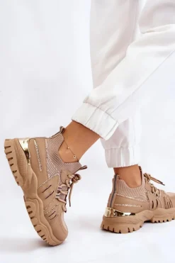 Damskie Buty Sportowe Skarpetkowe Wsuwane Beżowe Berna