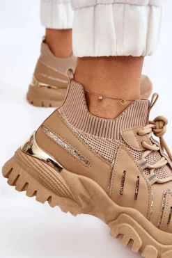 Damskie Buty Sportowe Skarpetkowe Wsuwane Beżowe Berna