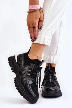 Damskie Buty Sportowe Skarpetkowe Wsuwane Czarne Berna