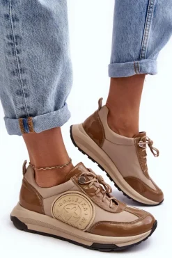 Damskie Buty Sportowe Skórzane Maciejka 06295-04 Beżowe