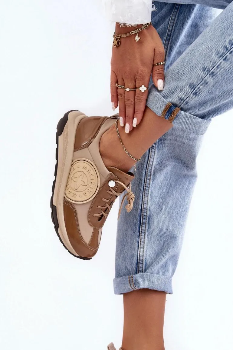 Damskie Buty Sportowe Skórzane Maciejka 06295-04 Beżowe