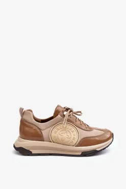 Damskie Buty Sportowe Skórzane Maciejka 06295-04 Beżowe