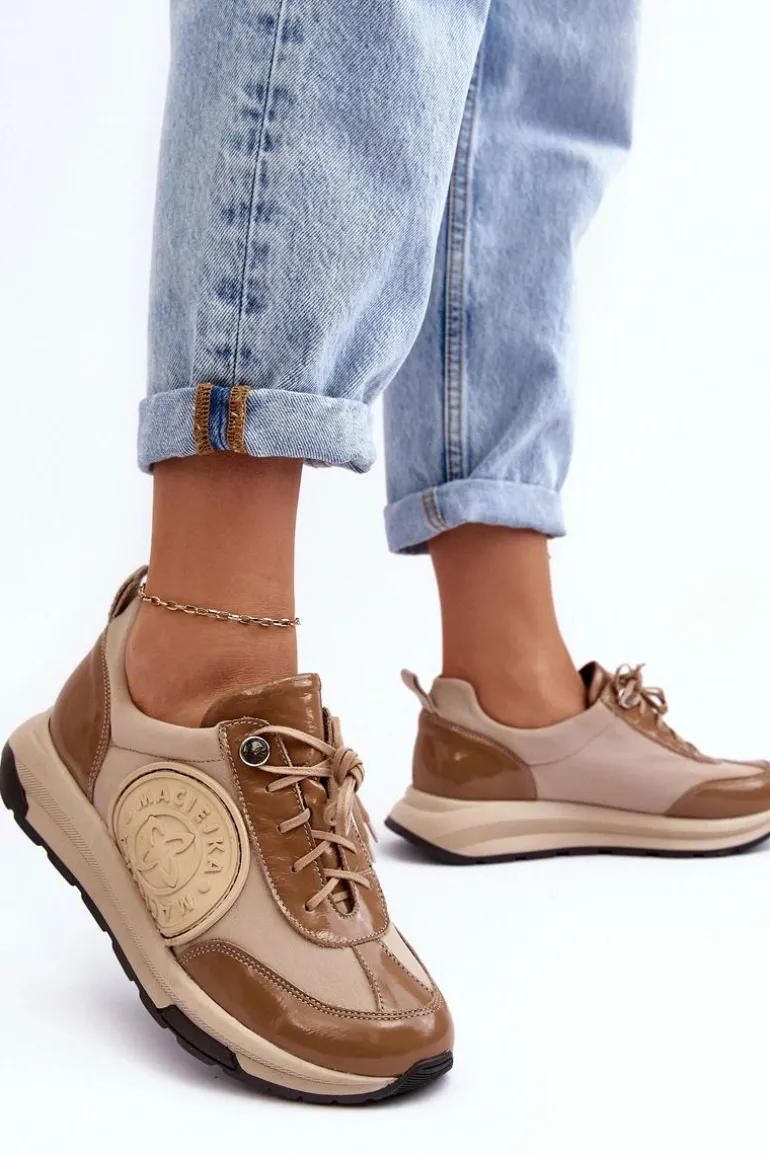 Damskie Buty Sportowe Skórzane Maciejka 06295-04 Beżowe