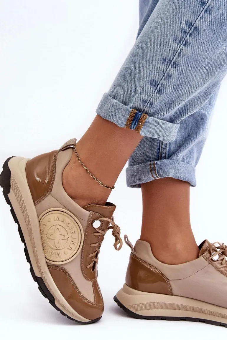 Damskie Buty Sportowe Skórzane Maciejka 06295-04 Beżowe