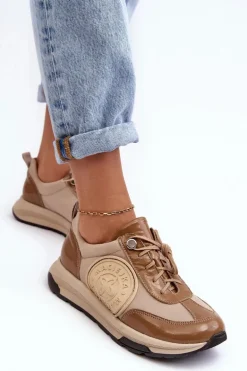 Damskie Buty Sportowe Skórzane Maciejka 06295-04 Beżowe