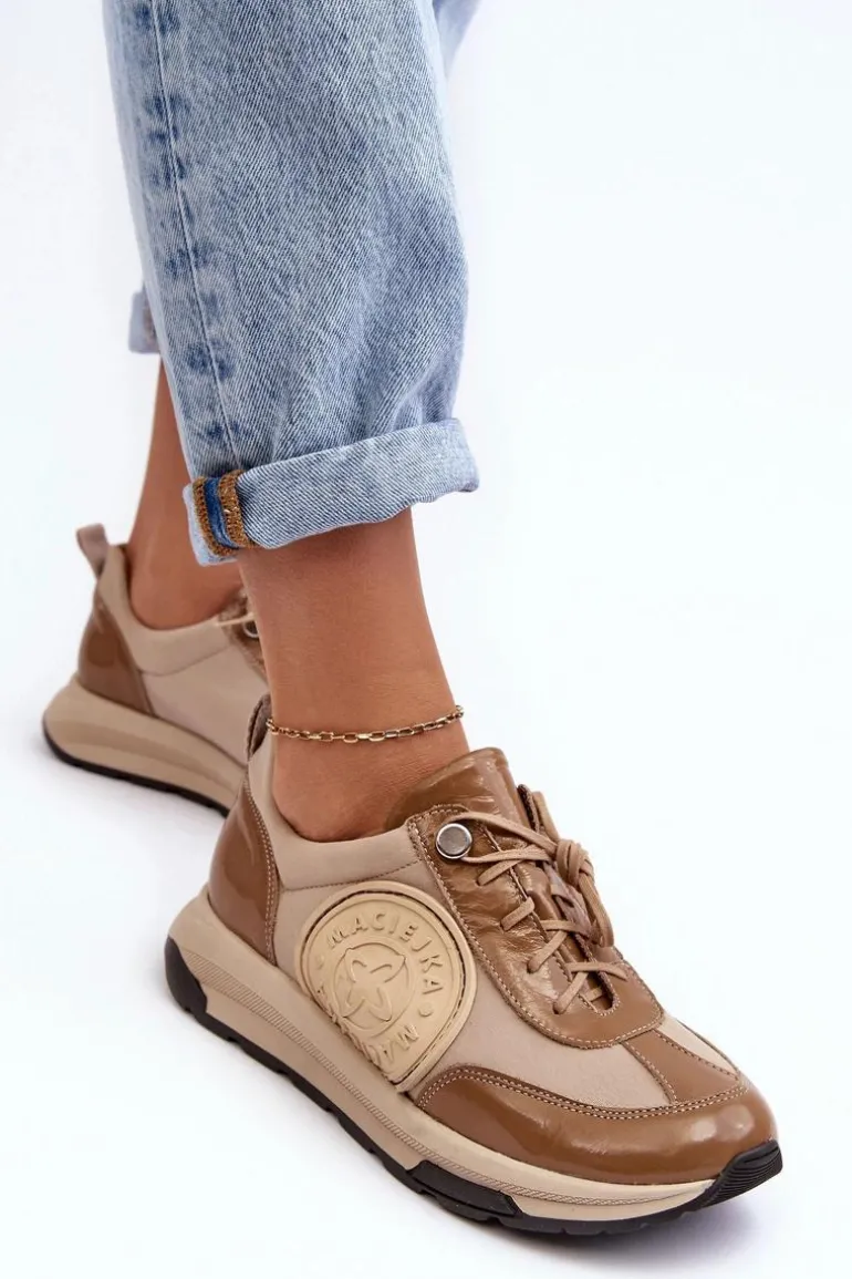 Damskie Buty Sportowe Skórzane Maciejka 06295-04 Beżowe