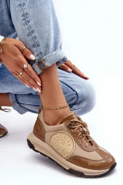 Damskie Buty Sportowe Skórzane Maciejka 06295-04 Beżowe
