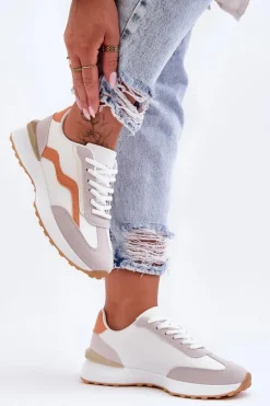 Damskie Buty Sportowe Skórzane Biało-Pomarańczowe Somerio