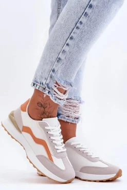 Damskie Buty Sportowe Skórzane Biało-Pomarańczowe Somerio