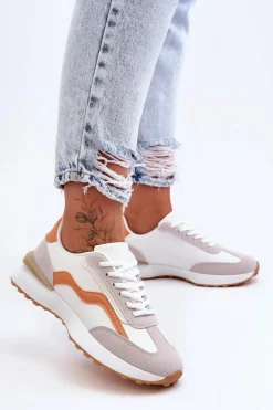 Damskie Buty Sportowe Skórzane Biało-Pomarańczowe Somerio