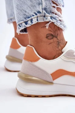 Damskie Buty Sportowe Skórzane Biało-Pomarańczowe Somerio