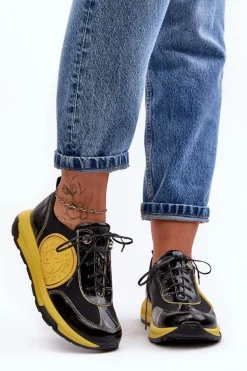 Damskie Buty Sportowe Skórzane Maciejka 06295-01 Czarno-Żółte