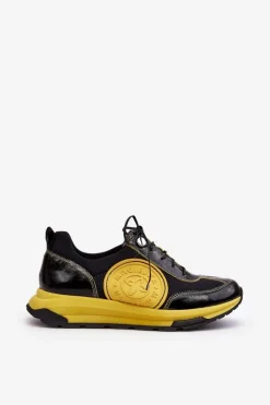 Damskie Buty Sportowe Skórzane Maciejka 06295-01 Czarno-Żółte