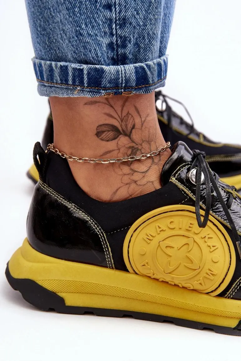 Damskie Buty Sportowe Skórzane Maciejka 06295-01 Czarno-Żółte