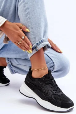 Damskie Buty Sportowe Sneakersy Na Platformie Czarno-Białe Lomare