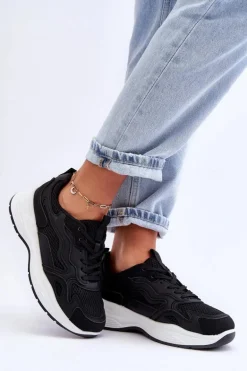 Damskie Buty Sportowe Sneakersy Na Platformie Czarno-Białe Lomare