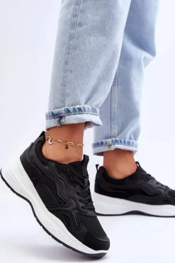 Damskie Buty Sportowe Sneakersy Na Platformie Czarno-Białe Lomare