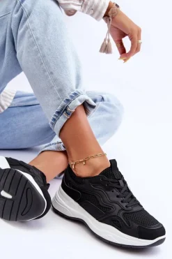Damskie Buty Sportowe Sneakersy Na Platformie Czarno-Białe Lomare