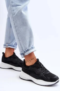 Damskie Buty Sportowe Sneakersy Na Platformie Czarno-Białe Lomare