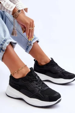 Damskie Buty Sportowe Sneakersy Na Platformie Czarno-Białe Lomare