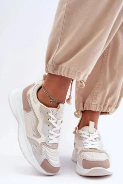Damskie Buty Sportowe Sneakersy Na Platformie Beżowe Lomare