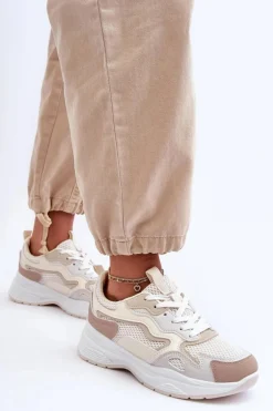 Damskie Buty Sportowe Sneakersy Na Platformie Beżowe Lomare