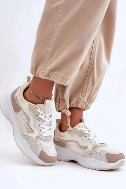 Damskie Buty Sportowe Sneakersy Na Platformie Beżowe Lomare
