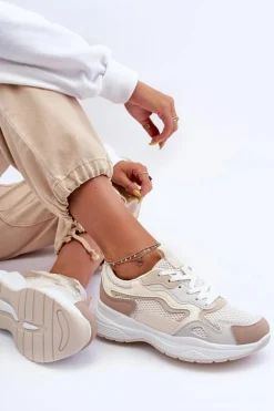 Damskie Buty Sportowe Sneakersy Na Platformie Beżowe Lomare