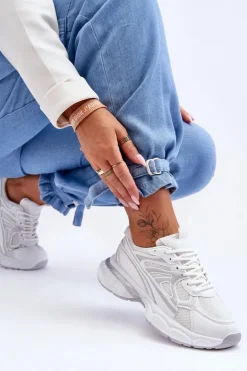 Damskie Buty Sportowe Sznurowane Białe Emare