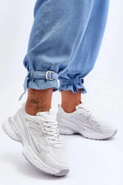 Damskie Buty Sportowe Sznurowane Białe Emare
