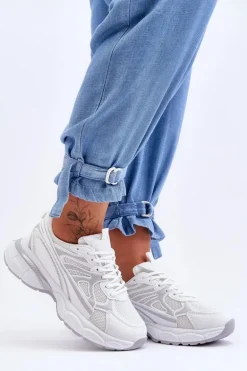 Damskie Buty Sportowe Sznurowane Białe Emare