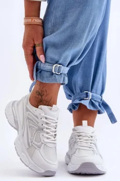 Damskie Buty Sportowe Sznurowane Białe Emare