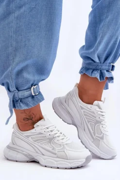 Damskie Buty Sportowe Sznurowane Białe Emare