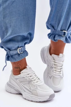 Damskie Buty Sportowe Sznurowane Białe Emare
